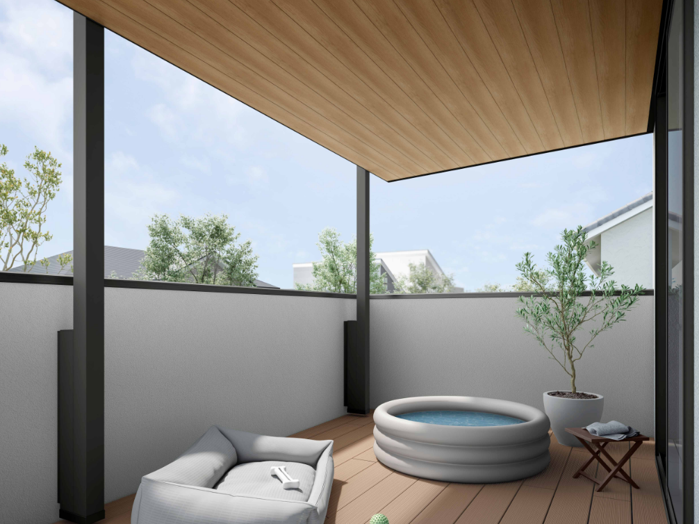 LIXIL テラスSC 木目調 バルコニー空間 外構 エクステリア製品 ミライエエクステリア|MIRAIE (運営会社:パートナーホーム株式会社)